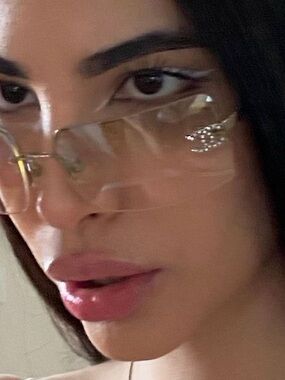 CHANEL Rimless Sunglasses with Gold-tone Logos and Light Brown Lenses